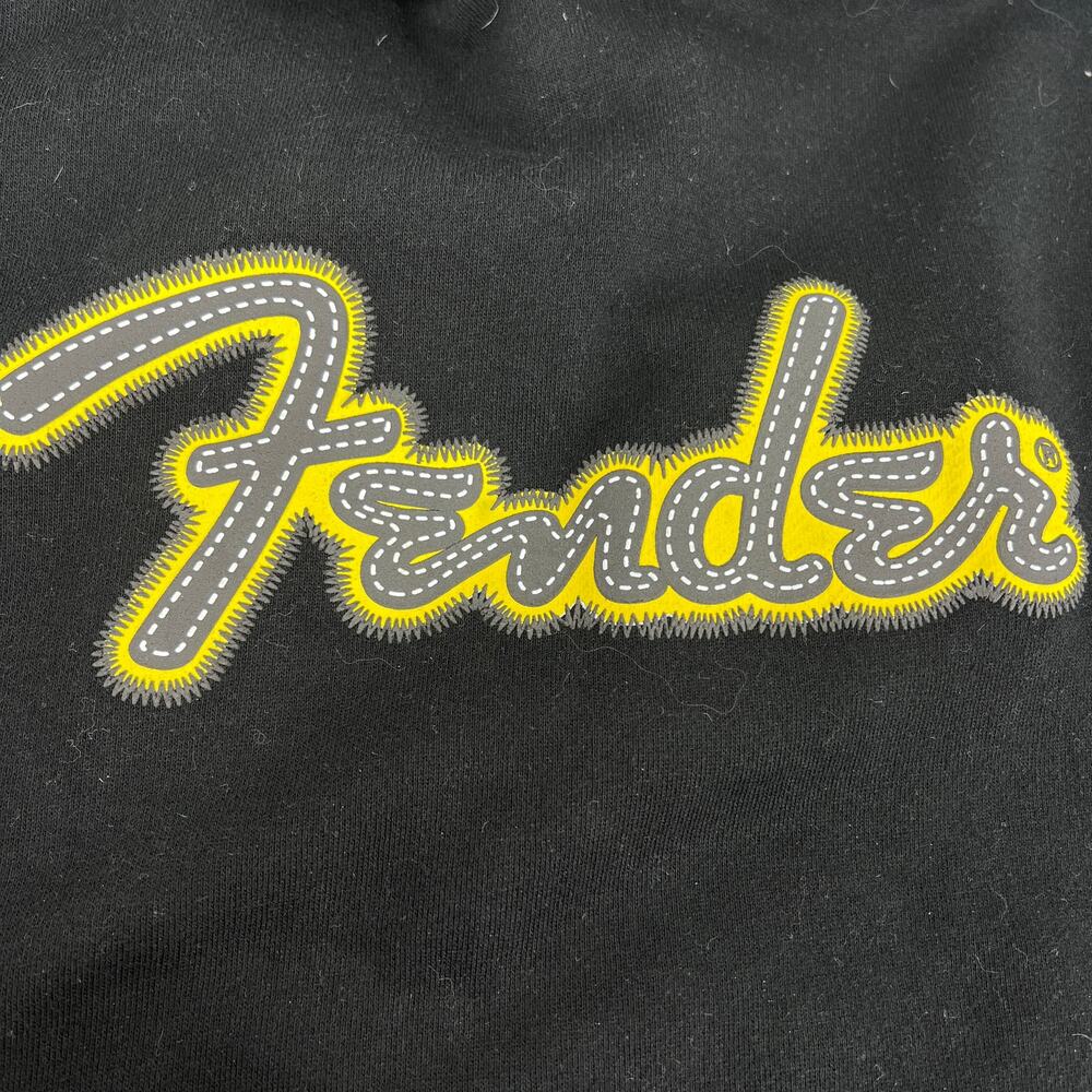 Fender Logo Black Unisex Hoodie Yellow Chest Logo Size 2XL